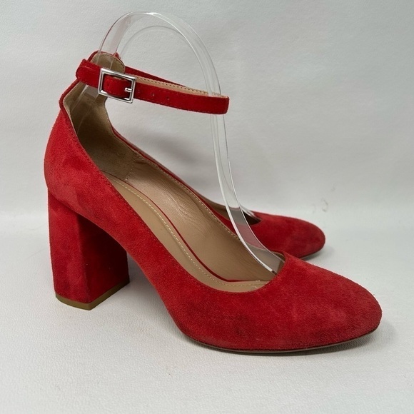 Lewit Emilia Ankle Strap Block Heel Pump, Red Suede, Women’s Size EU 37.5 - Picture 2 of 12